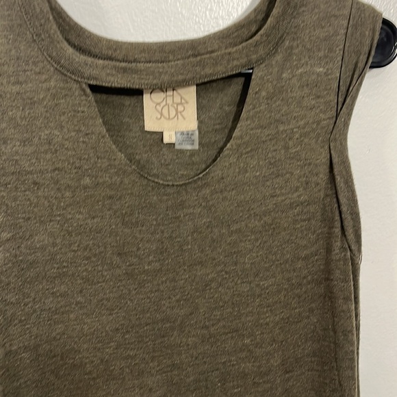 Chaser green dress rolled cap sleeves drawstring waist, pockets peep hole @ neck - Picture 7 of 10